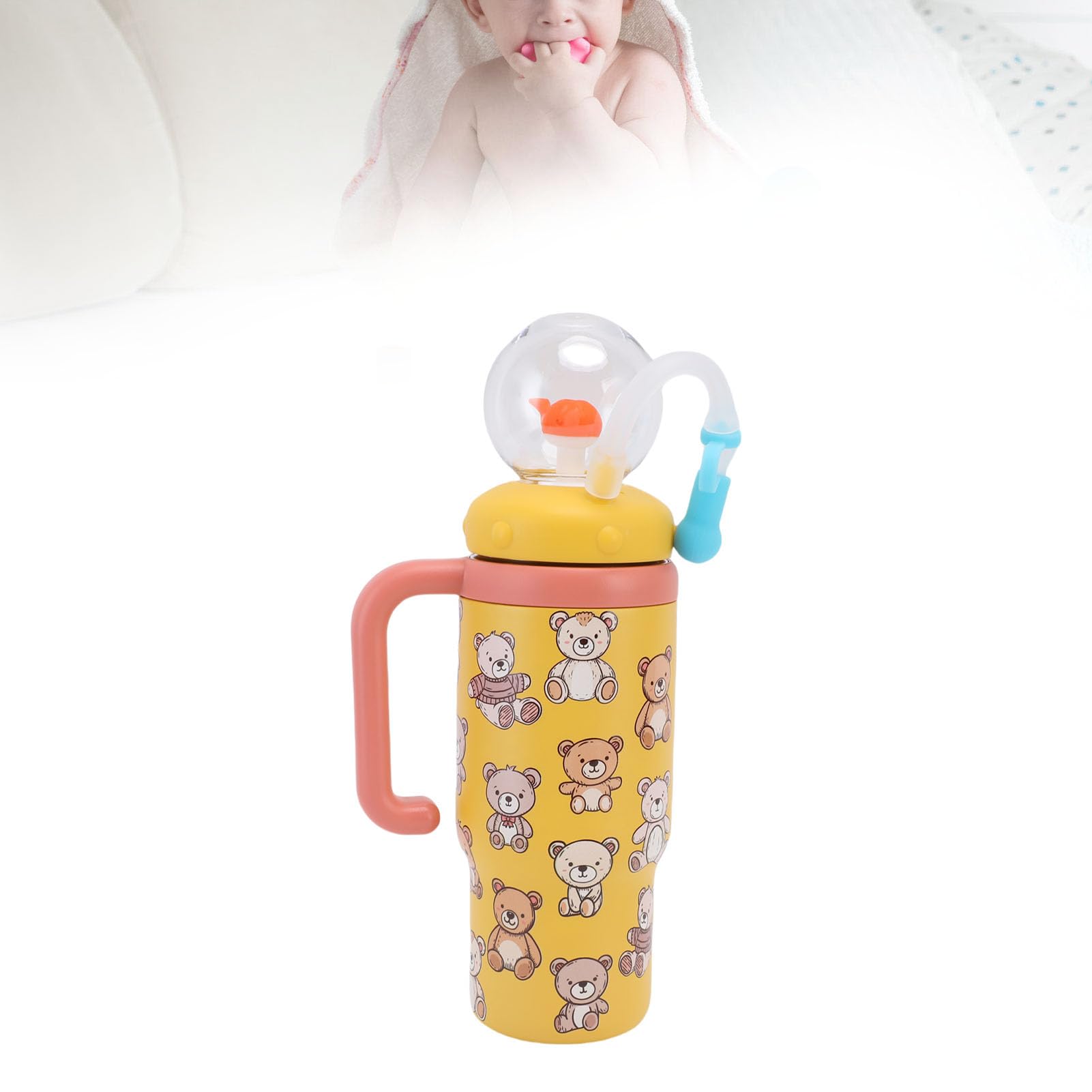 Rosvola Tazza con Beccuccio per Bambini con Fontana a Forma di Balena da 710 Ml con Manico e Cannuccia, Bottiglia D'acqua e Divertente per Esterni, Plastica e Acciaio Inossidabile (YELLOW)