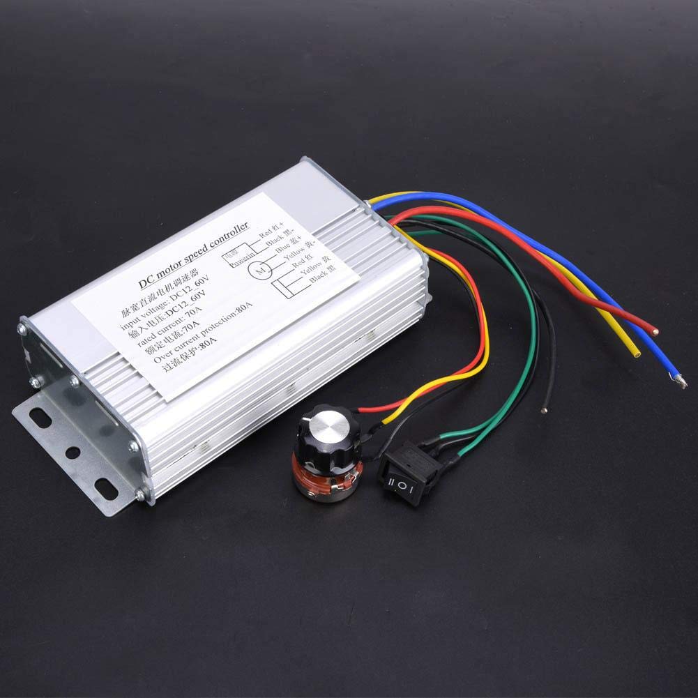 Controlador de velocidad del motor PWM, 12V-60V 70A Rotación bidireccional directa/inversa Regulador de velocidad de CC