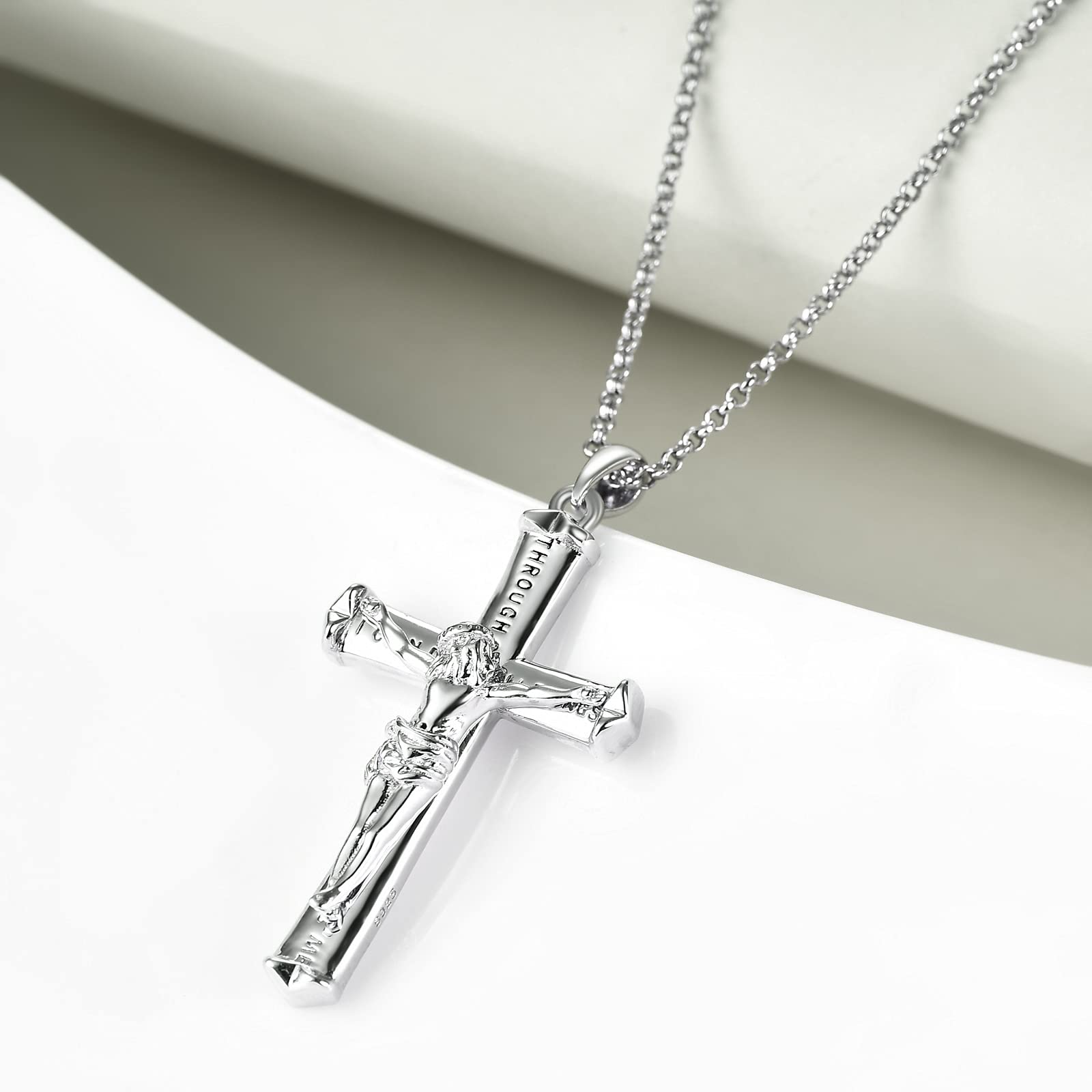 POPLYKE Collana con croce in argento Sterling 925 per donne e uomini, ciondolo a forma di crocifisso con girasole, gioiello raffinato, regalo di compleanno per donne, adolescenti, ragazze, ragazzi,