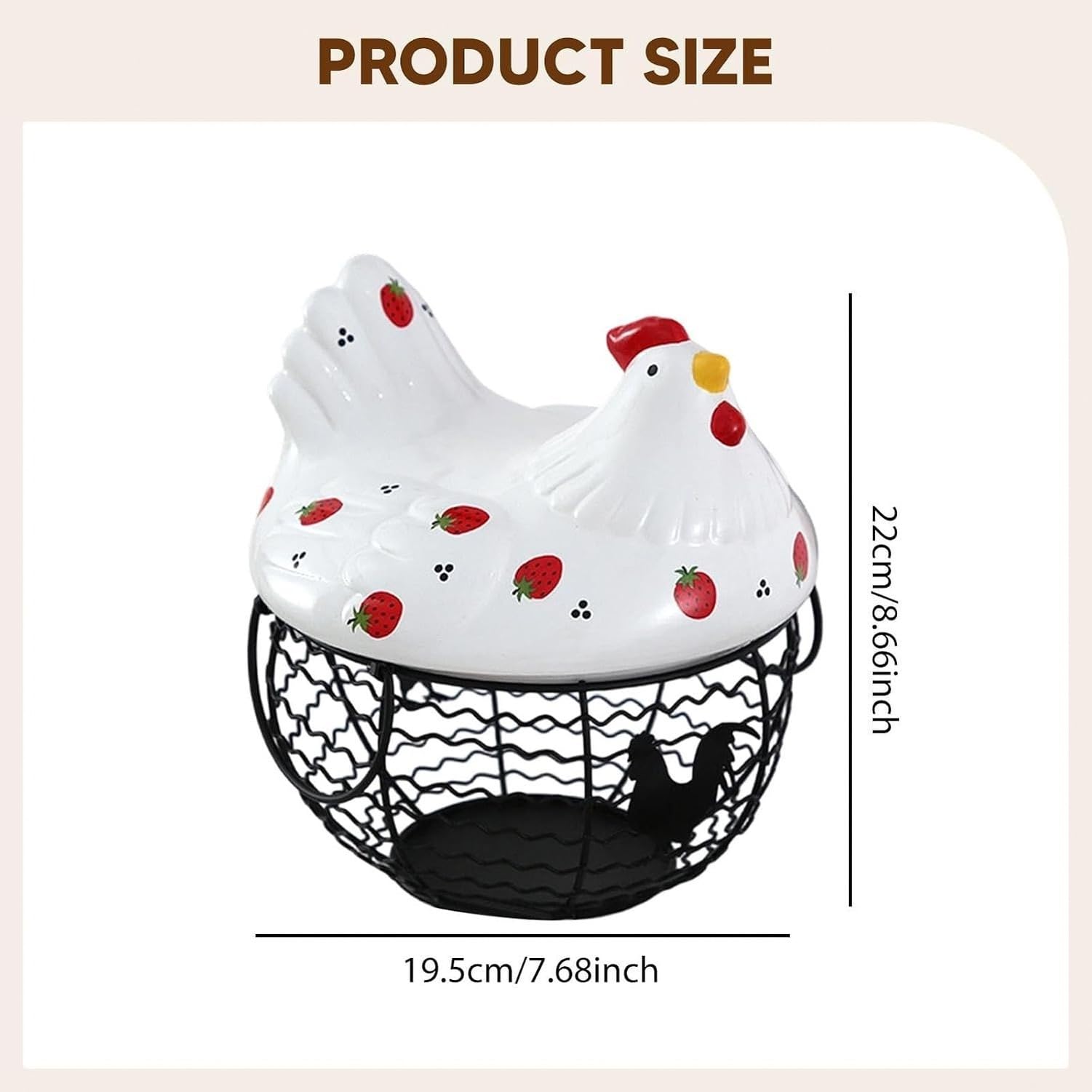 Cesta Recolectora de Huevos de Gallina con Figura Decorativa de Cerámica para Encimera Cocina y Verduras, Style a