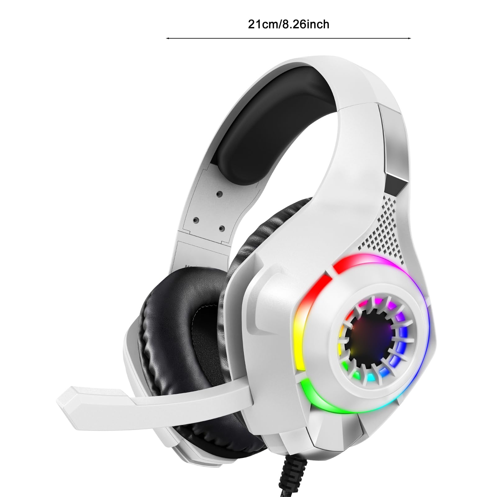 KOTION EACH GS410 Cuffie da Gioco, Cuffie da Gioco OverEar con Microfono con Isolamento Acustico Giocatori PC Desktop (Bianco)