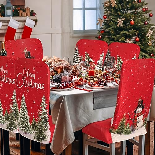 Preboun LEN-PREBOUN-5073 6 Pcs Christmas Chair Covers Set Removable Washable Stretch Dining Room Chair Slipcovers Snowman Xmas Tree Truck Parson Chair Protector thumb #3