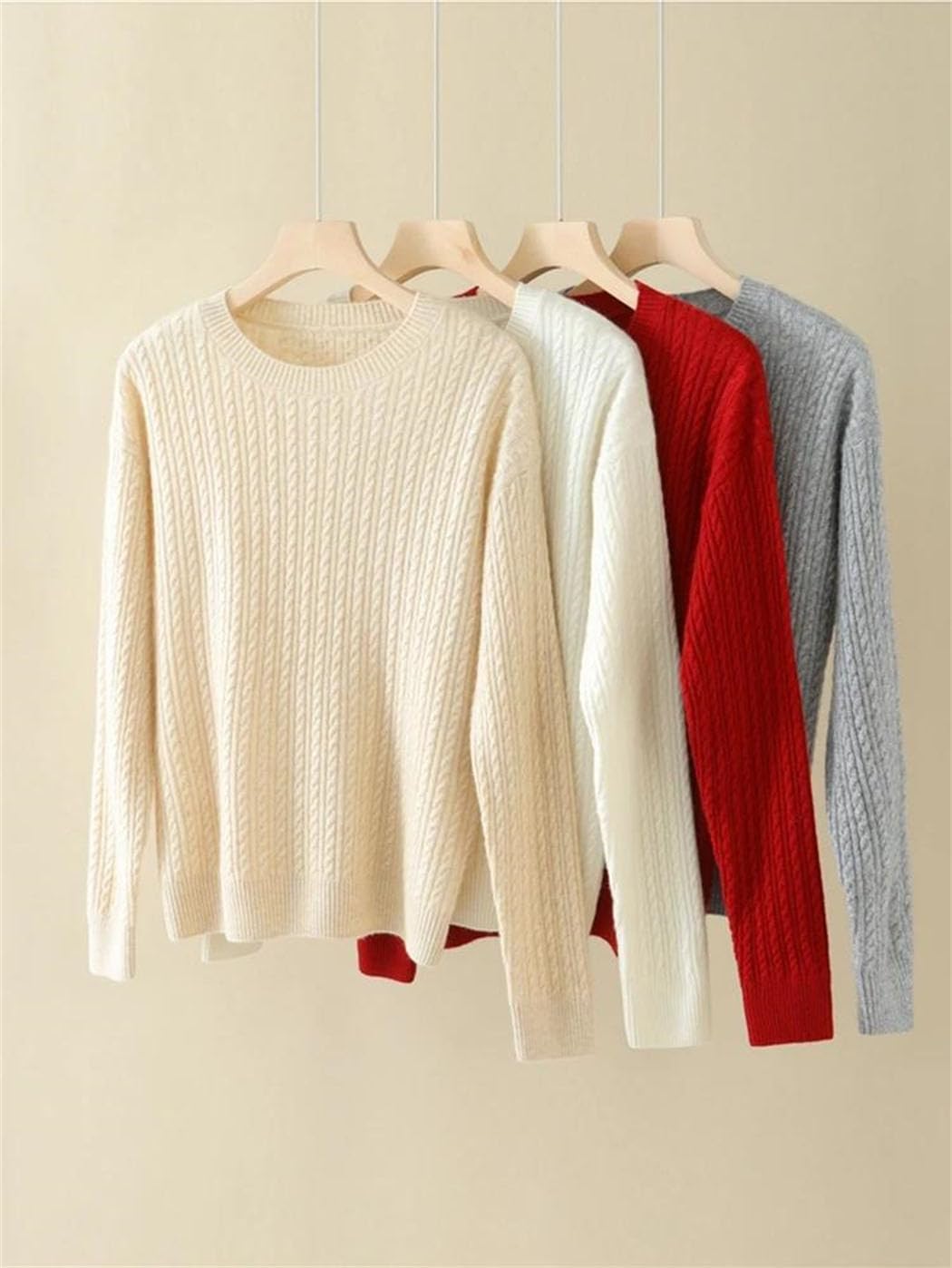 Women's Cashmere Sweater Crewneck Cable Knit Pullover Jumper Winter Basic Soft Thermal Sweatshirt