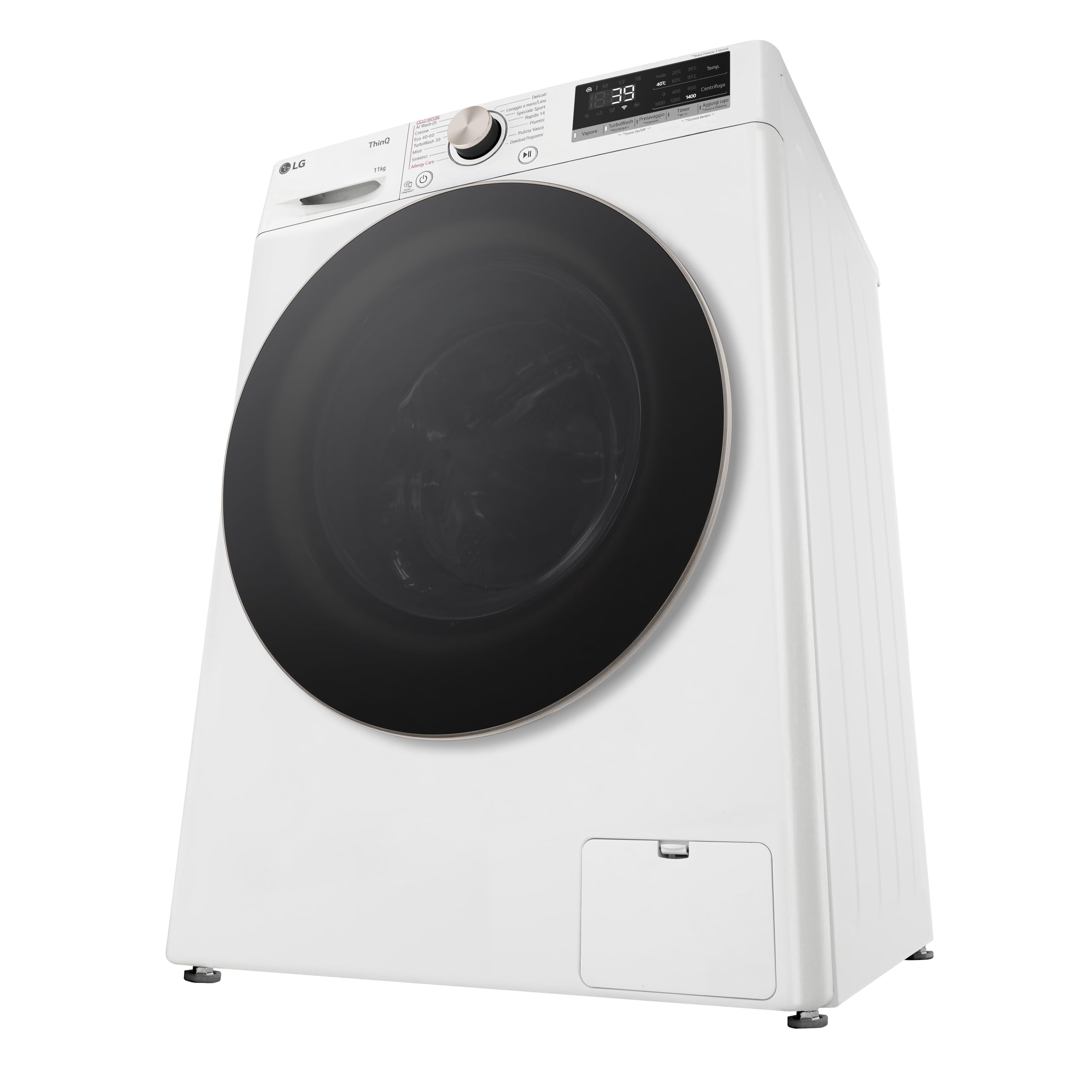 LG AI DD F4R7011TSWG Lavatrice 11kg, a Carica Frontale, Serie R7, Lavatrice Classe A -10%, 1400 giri, TurboWash 360, Vapore su 7 Programmi, Wi-Fi, Libera installazione, Bianco