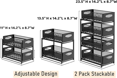 Miniatura 2 de 2 Pack Under Sink Pull Out Organizer, Stackable Cabinet Slide Out Storage Rack with Adjustable Sliding Wire Drawer -Home Organizer Gift Guide -