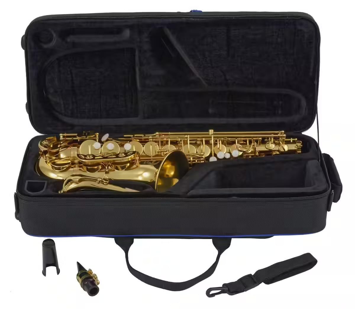 Woodbrass WSA300 – Saxophone Alto Mi♭ Verni – Instrument à vent Saxo d'étude Débutant Prêt à Jouer, Laiton Verni, Sonorité Supérieure, Étui & Accessoires Inclus