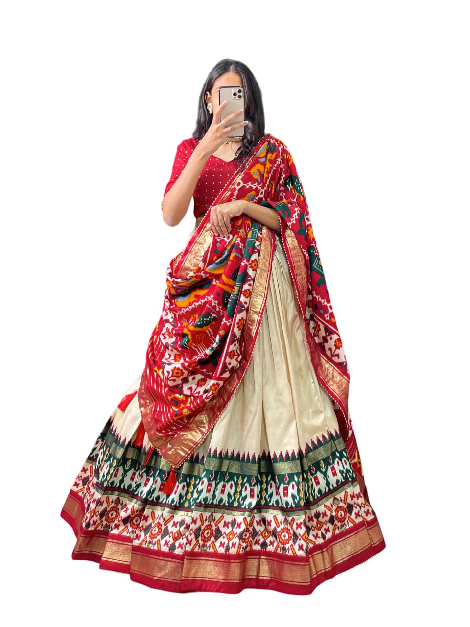 Women's Tussar Silk Lehenga Choli Patola Print with Foil Work With Blouse Solid
