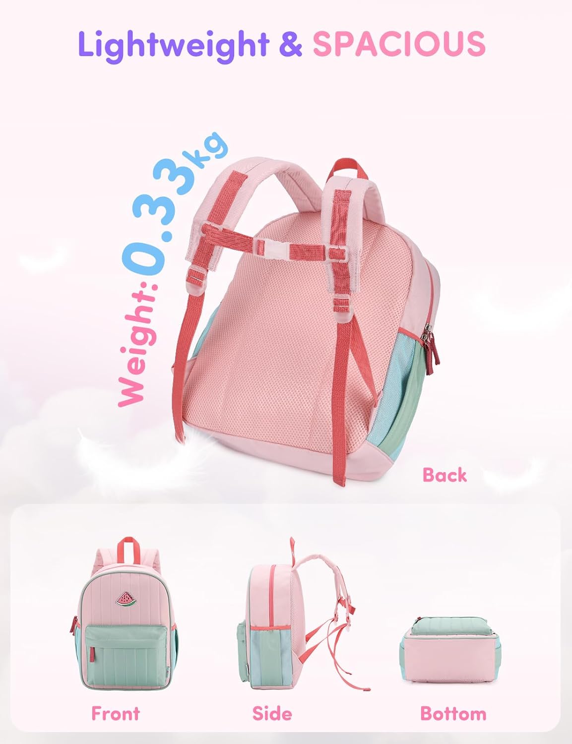 VASCHY Toddler Girls Backpack, Kids' Small Lightweight Quilted Color-blocked Bookbag School Backpack for Kindergarten Children Light Pink Green - Image 6