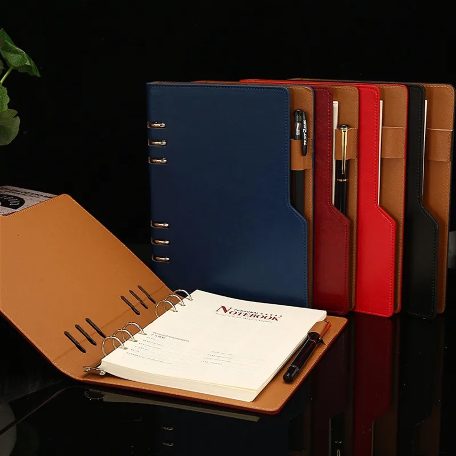 Notizblock 2Set Notebook for Büro & Business Planer Student Tagebuch PU Leder Abdeckung Lose-Blatt Binder 100 Blatt A5 schreiben Papier Memo Notizblock(Red)