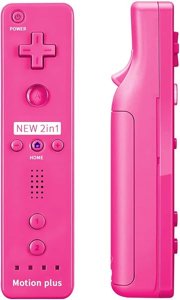 QUMOX Telecomando Wii, 2 in 1 Motion Plus Integrato Remote di Gioco Controller con Custodia in Silicone e Cinturino da Polso per N. Wii e Wii U Rosa - 2
