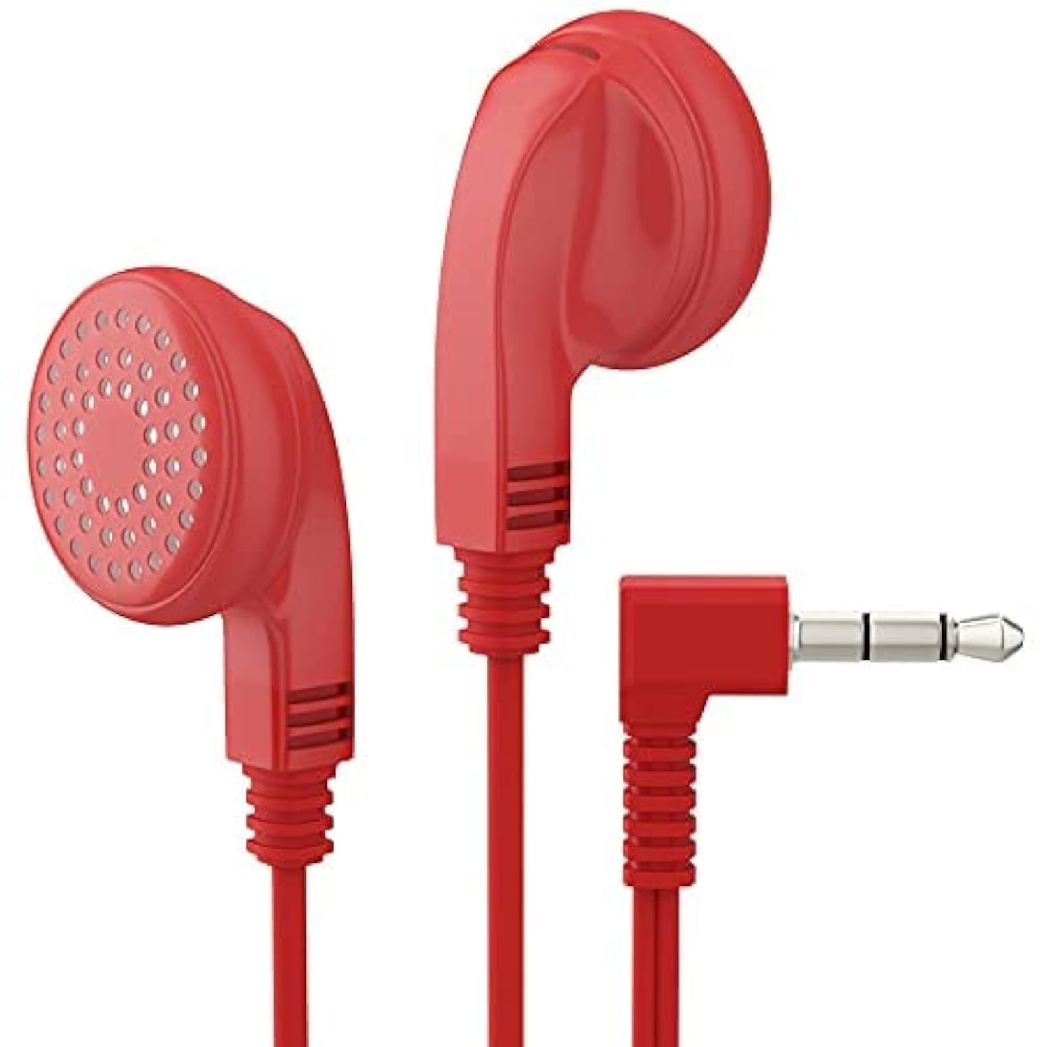 Maeline Bulk Earphones with 3.5 mm Headphone Plug - 100 Pack - Red
