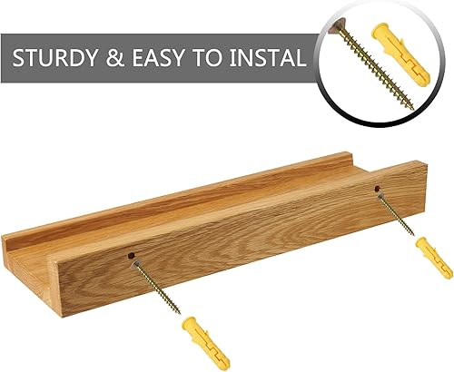 Miniatura 8 de Estantes flotantes montados en la pared, estante de madera de roble macizo de 12 pulgadas para decoración y almacenamiento, repisa de fotos