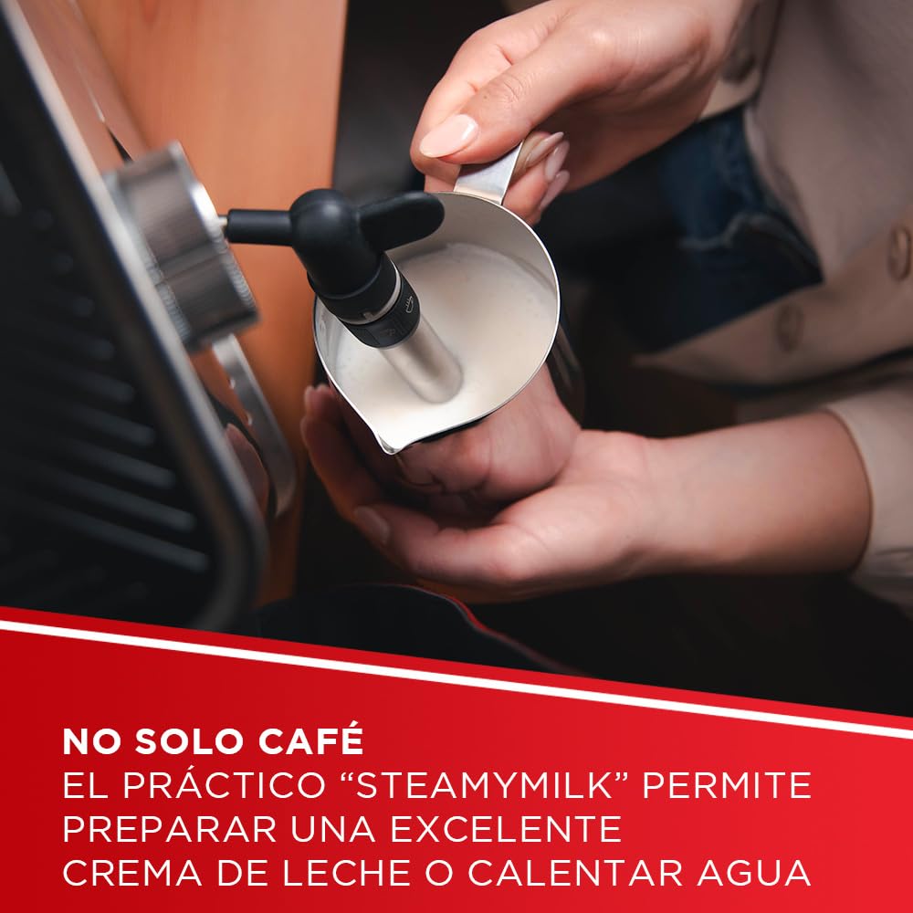 Polti Coffea P10S Cafetera Manual para Espresso y Cappuccino Compatible con Café Molido y Cápsulas Monodosis E.S.E. de 44 mm, Vaporizador para Espumar y Vaporizar la Leche, Depósito de 1.3 L, Plata