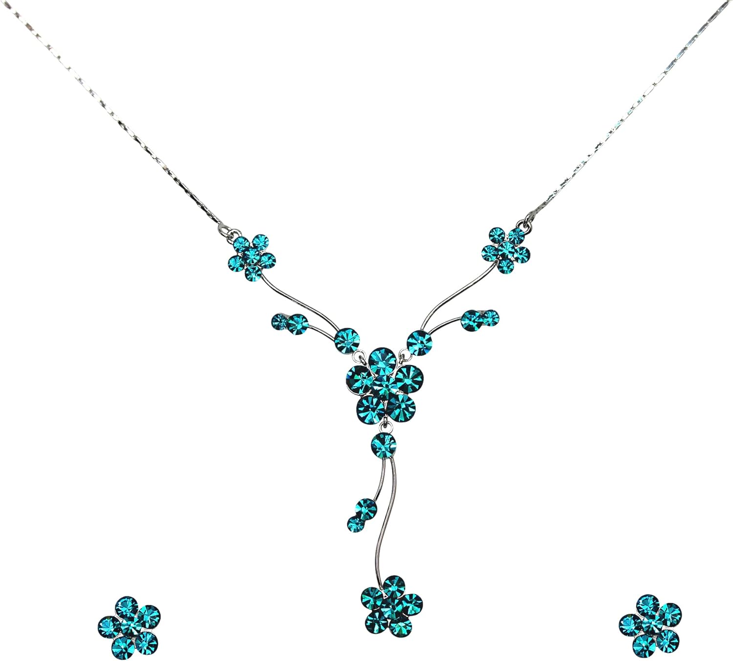 Faship Gorgeous Rhinestone Crystal Floral Necklace Earrings Set