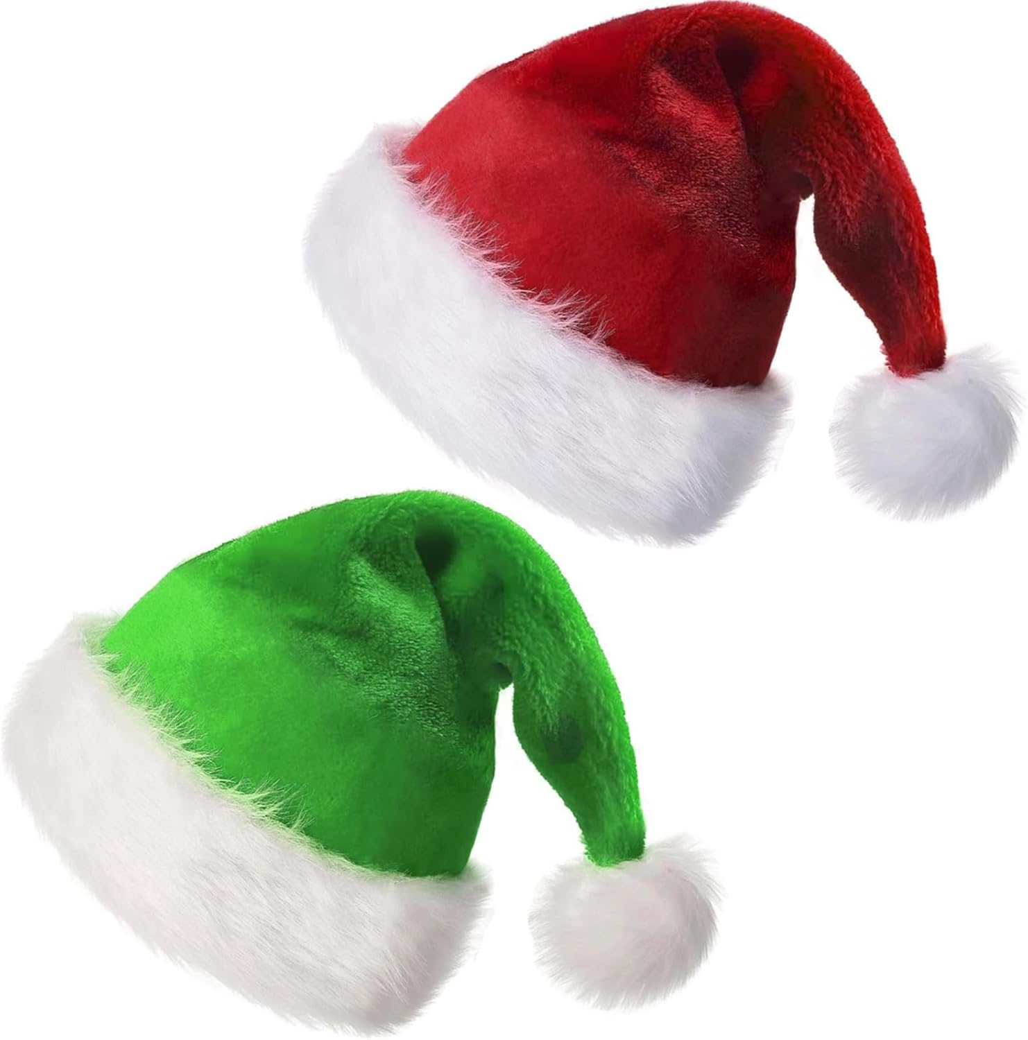 2 Pack Christmas Hats - Fluffy Santa Hats for Adult Velvet Thicken Fur Xmas Holiday Hat for Christmas New Year Party