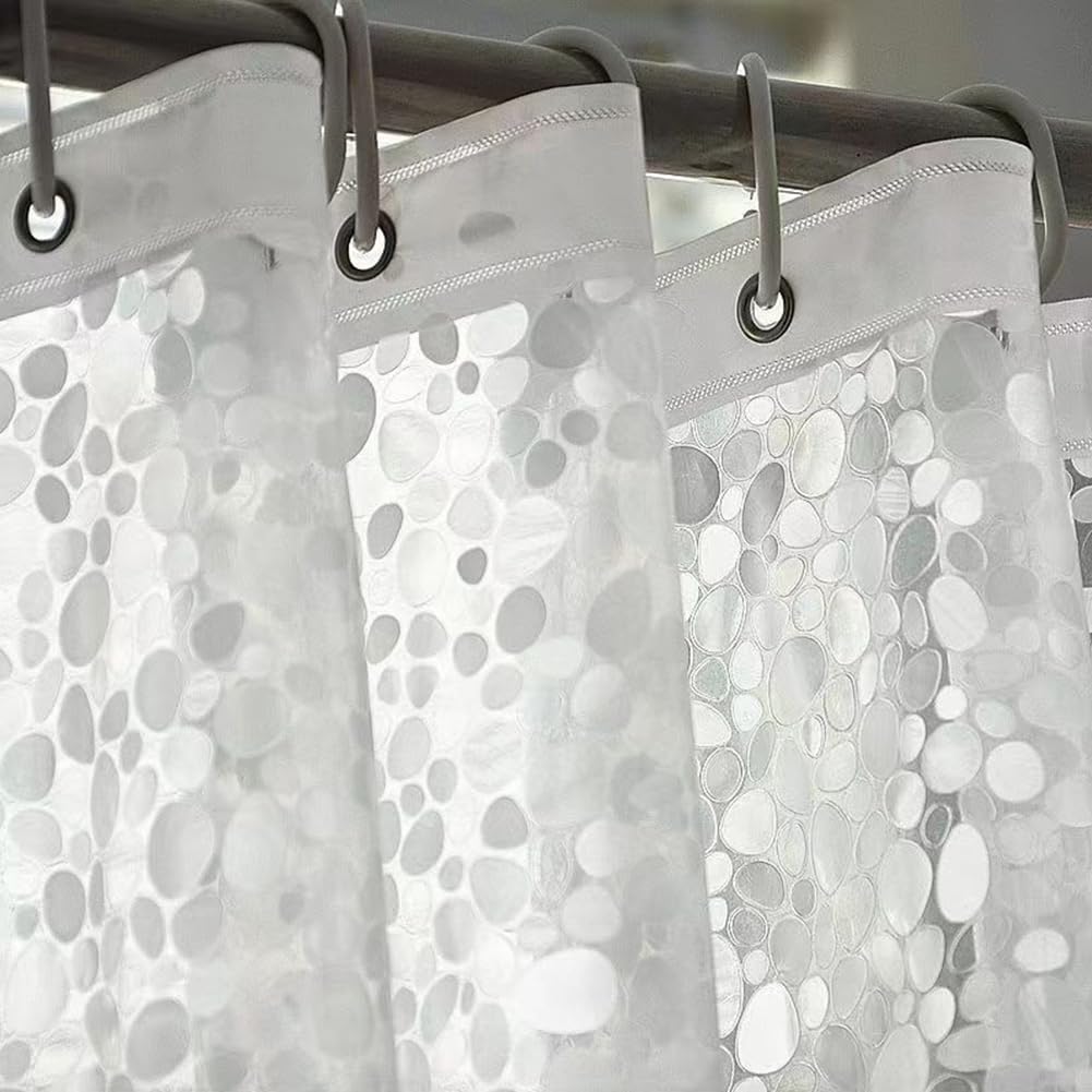 Helwee Duschvorhang Mit 3D-Kieselmuster – 180x200 Cm, PEVA, Wasserdicht & Schimmelresistent – Für Bad, Dusche & Hotel