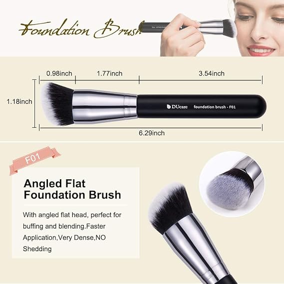 DUcare 4pcs Flat Top Foundation Brush, Foundation Brush& Concealer Brush& Blusher Brush Face Blush Bronzer Travel Buffing Stippling Contour