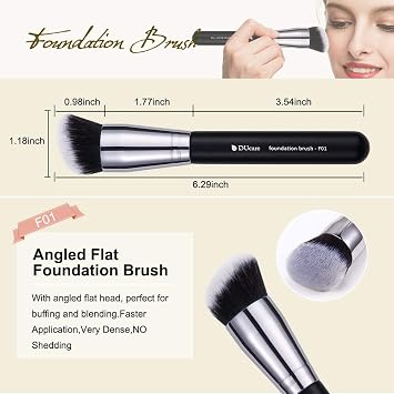 DUcare 4pcs Flat Top Foundation Brush, Foundation Brush& Concealer Brush& Blusher Brush Face Blush Bronzer Travel Buffing Stippling Contour