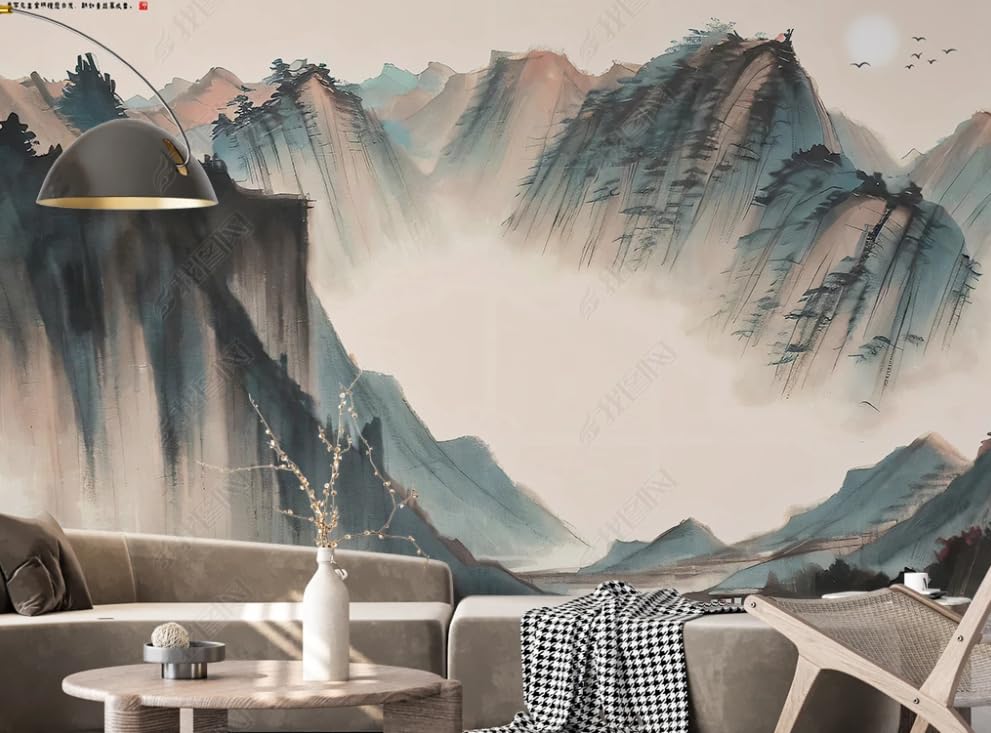 Papier peint intissé peinture à l'encre panoramique salon haut de gamme
