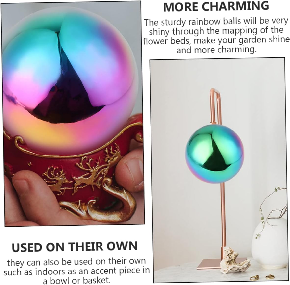 DULAI 6 Pcs Polished Hollow Ball Metal Garden Globe Unbreakable Gazing Seamless Mirror Gazing Sphere Garden Gazing Mirror Globe Rainbow Mirror Balls Stainless Steel Boutique Accessories