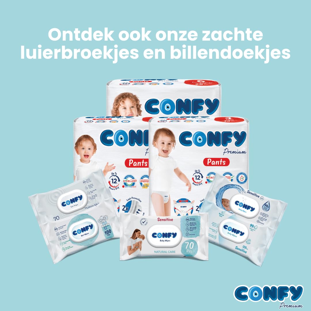 Confy Premium pieluchy dla niemowląt, rozmiar 1 (2 kg - 5 kg) - 176 sztuk, testowane dermatologicznie, super chłonne, wskaźnik oddawania moczu, CareShield