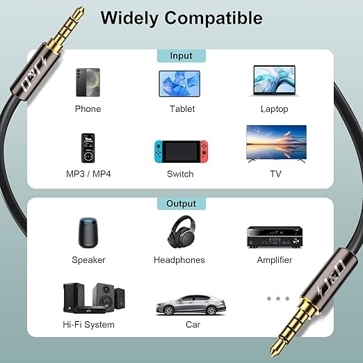 Cable J&D 3.5mm TRRS 6 pies Macho a Macho para Auriculares y Altavoces miniatura 6