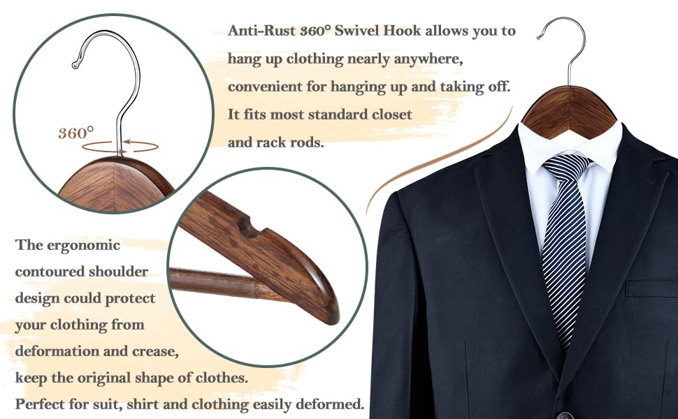 Image of WHISKET - Luxury Wooden Clothes Hangers, Premium Solid Wood Coat Hangers with Chrome Hooks | Durable Closet Organizer for Formal Wear & Everyday Clothing. (Walnut)[Pack of 20]