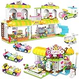 Coffee Store Supermarket Creative Building Toy Set for Kids, Best Learning and Roleplay Gift for Girls and Boys Festival Birthday with Base Plates Lid Storage Box 1061 Pieces