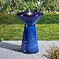 Glitzhome 27.5"H Outdoor Garden Water Fountain with LED Lights and Pump, Cobalt Blue Two Birds Embossed Plant Pattern Pedestal Ceramic Floor-Standing Fountain for Porch Deck Patio Backyard Decoration