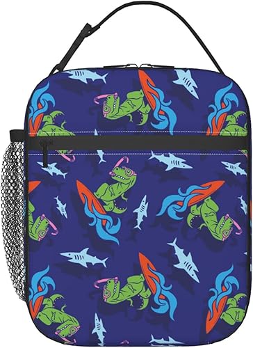 Lonchera con diseño de dinosaurio con tiburón, con aislamiento, divertida, reutilizable, impermeable, portátil, bolsa de almuerzo