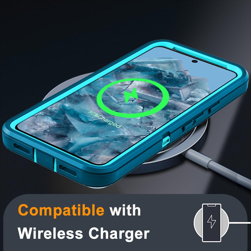 Funda para Google Pixel 8 Pro con 2 protectores de pantalla de vidrio templado y 1 protector de lente de cámara, grado militar 3 en 1, resistente, a prueba de golpes, caídas y polvo