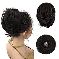 Vista 8 de BARSDAR Extensiones de moño de cabello lacio, extensiones de moño de cola de caballo negro corto para mujer, extensiones de cabello sintético