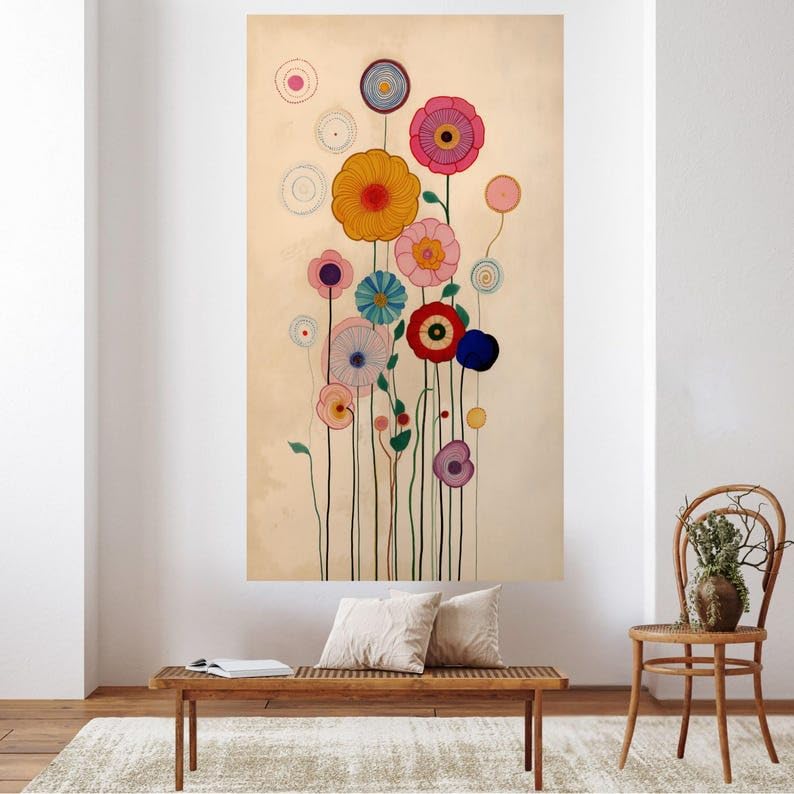 Tableau de fleurs colorées abstrait design bohème 35x60cm - 2