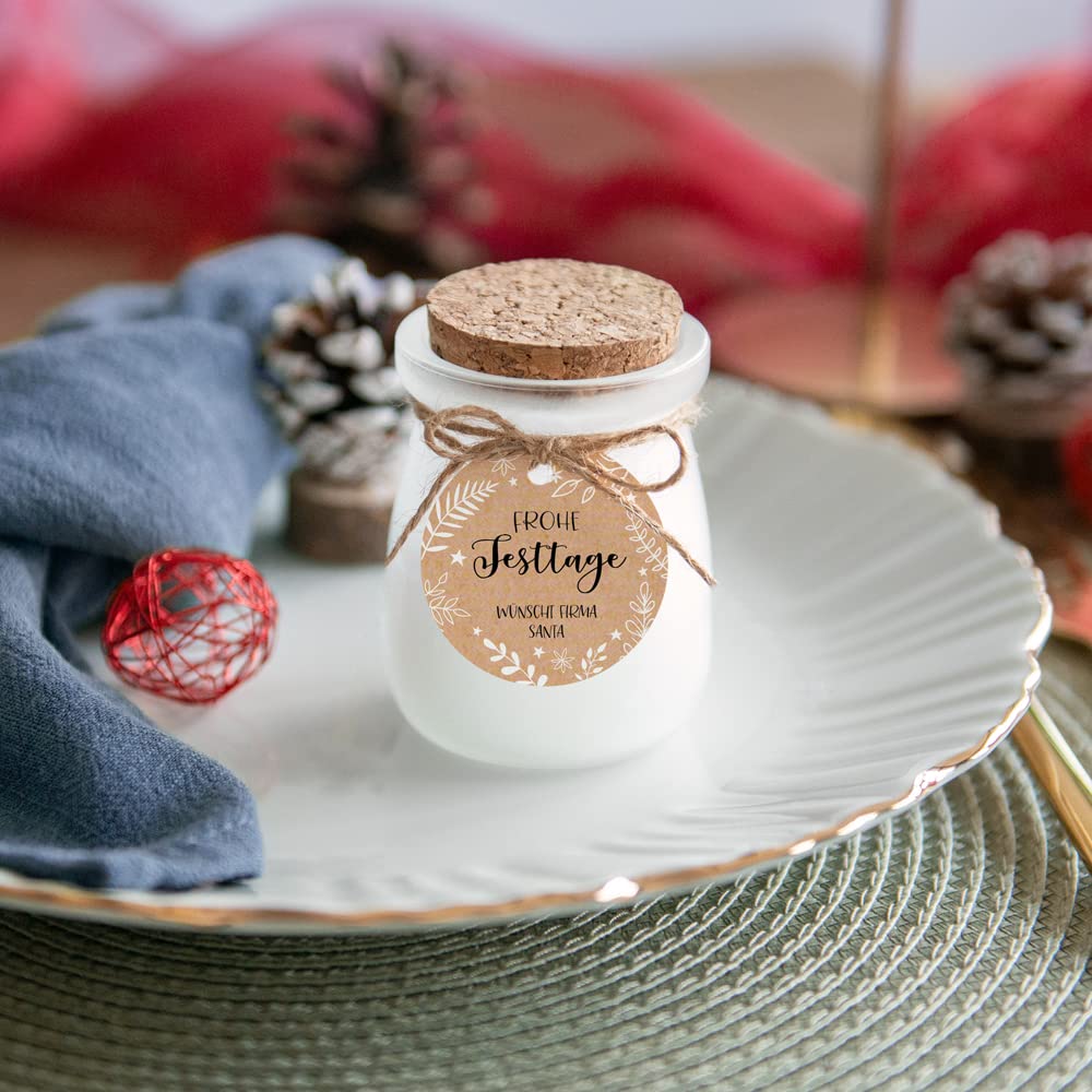 12x Vanille Duftkerze im Glas mit personalisiertem Weihnachtsanhänger