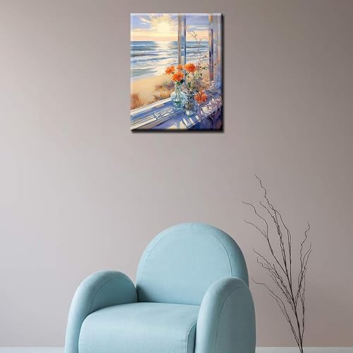 Miniatura 4 de Kit de pintura de flores de paisaje de ventana por números, lienzo de 16 x 20 pulgadas, pintura al óleo para niños, estudiantes, adultos