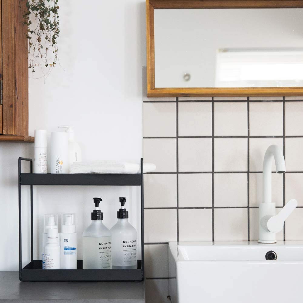 Estantería de 2 niveles para cocina, estante para especias, estante de ducha, almacenamiento de baño, encimera, estante para debajo del armario, organizador para almacenamiento de cosméticos y