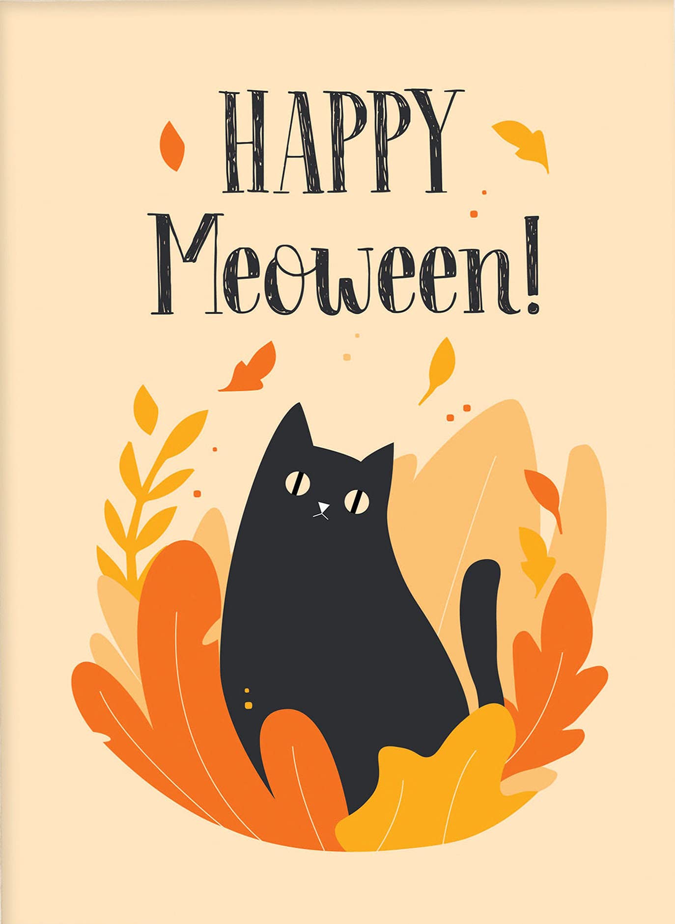 HOUVSSEN Metal Sign Happy Halloween Poster Printing, Happy Meow Poster, Black Cat Autumn Halloween Poster Decor Tin Sign 8x12inch