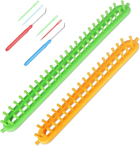 Coopay Juego de telar de tejer largo de 2 piezas, telares de tejer rectangulares para manta, bufanda, chal, telar de tejer, telar de ganchillo, kit