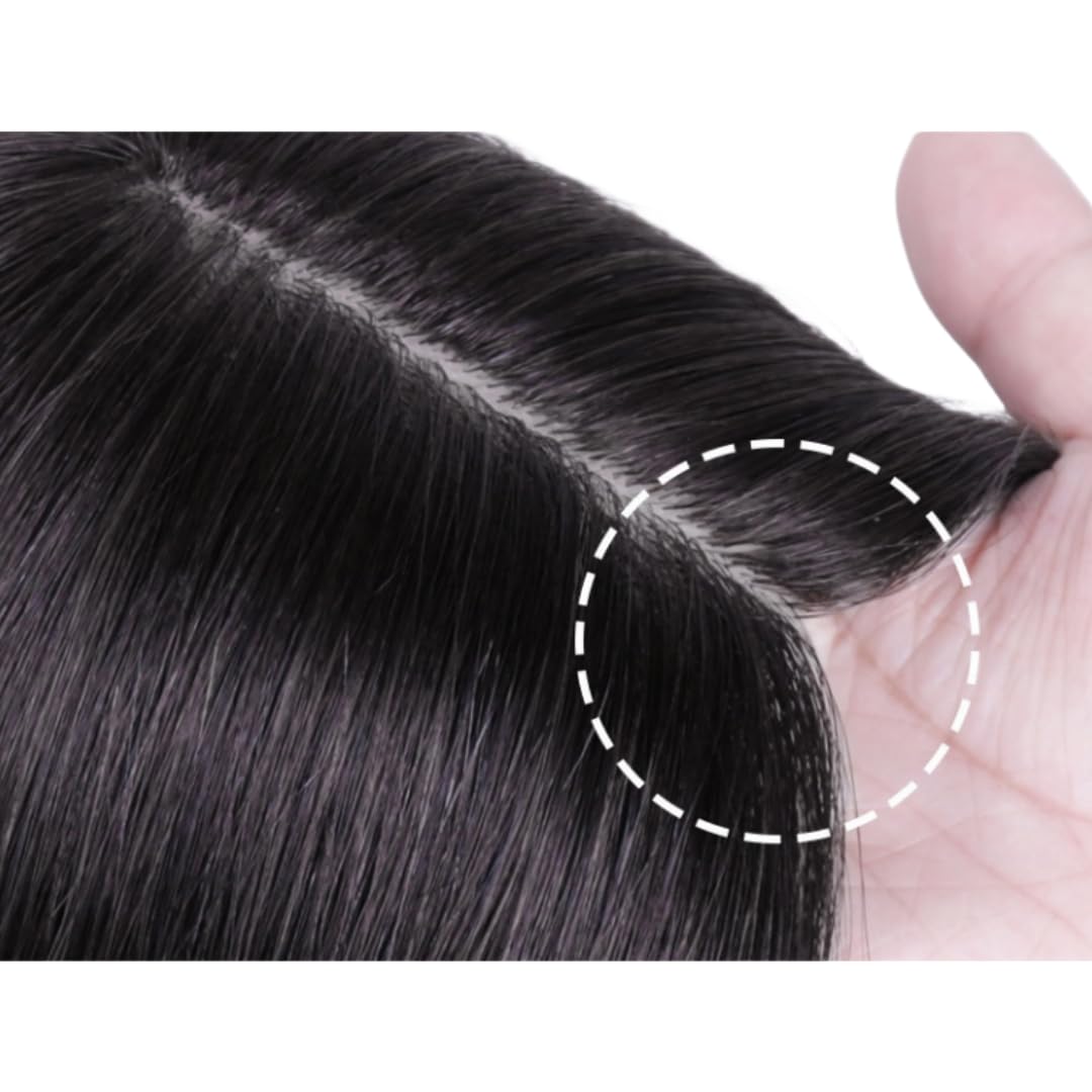 Anemone Silk Base Human Hair Topper For Spot Bald Middle Part Side Bangs Straight Lace Human Hair Partial Wig 5 Clips in Hairpieces Extensions 12X13cm Artificial Scalp (12 inch, Dark Brown)