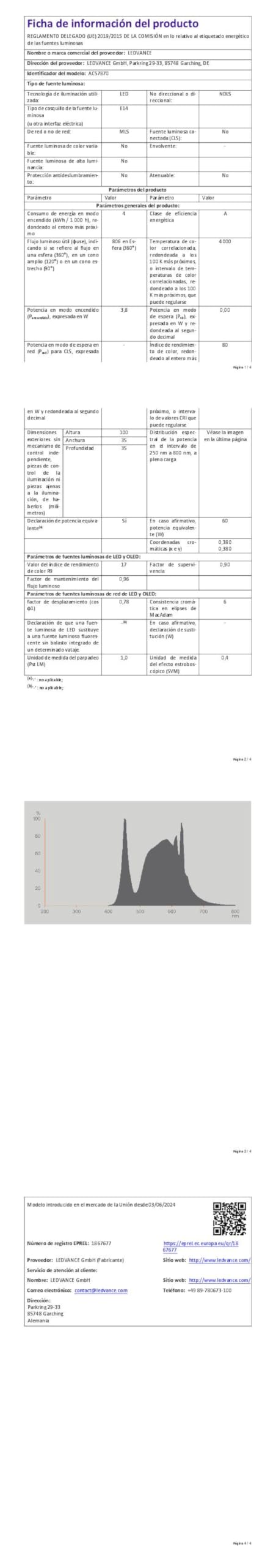 OSRAM Lámpara LED Energy Class en forma clásica de mini vela, 3,8 W / 806