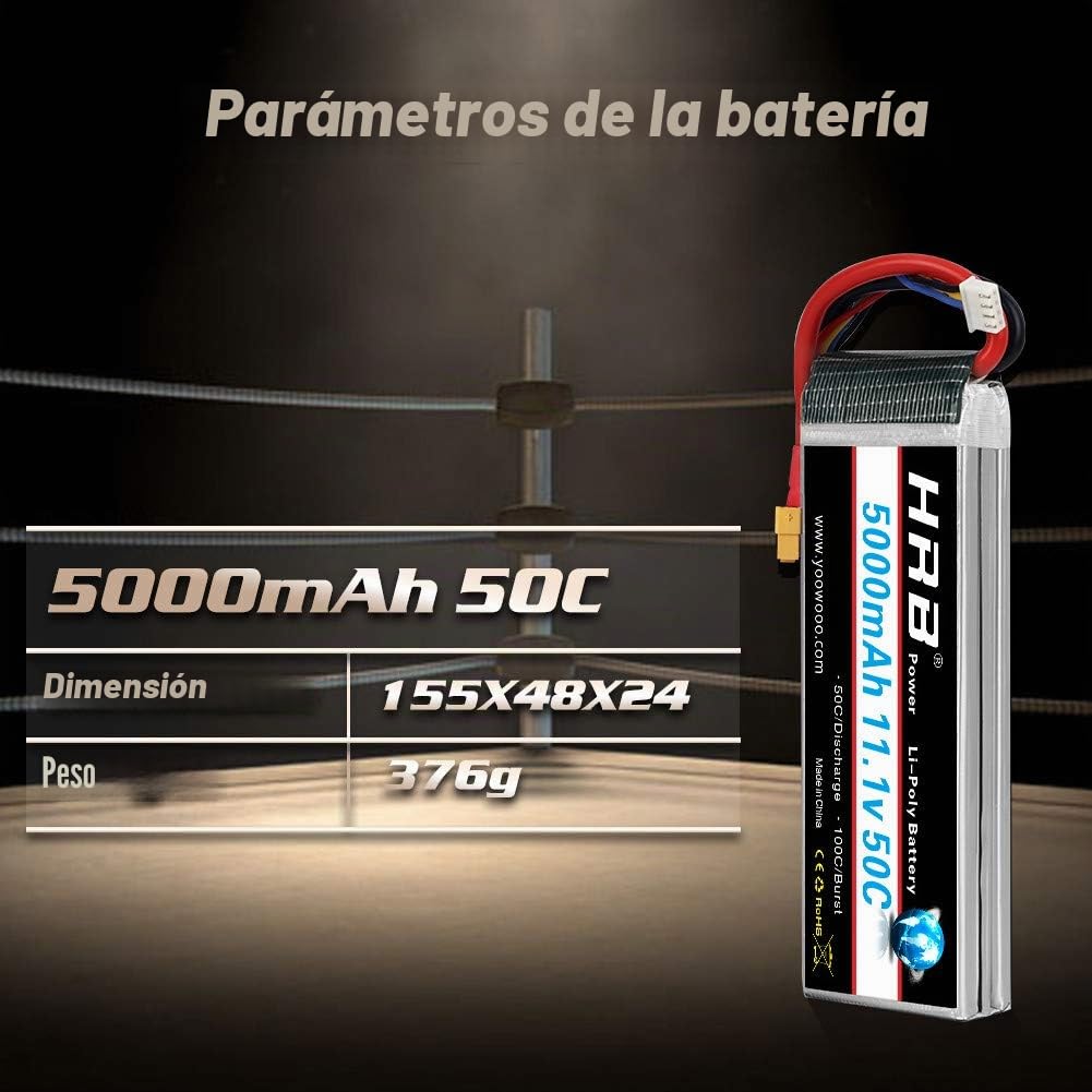 HRB RC Batería Lipo 5000mAh 11,1V 50C 3S para Multicopteros RC Racing Coche Helicópteros Barcos Avión Camión Vehículo y Modelos Diversos (XT60 Plug)