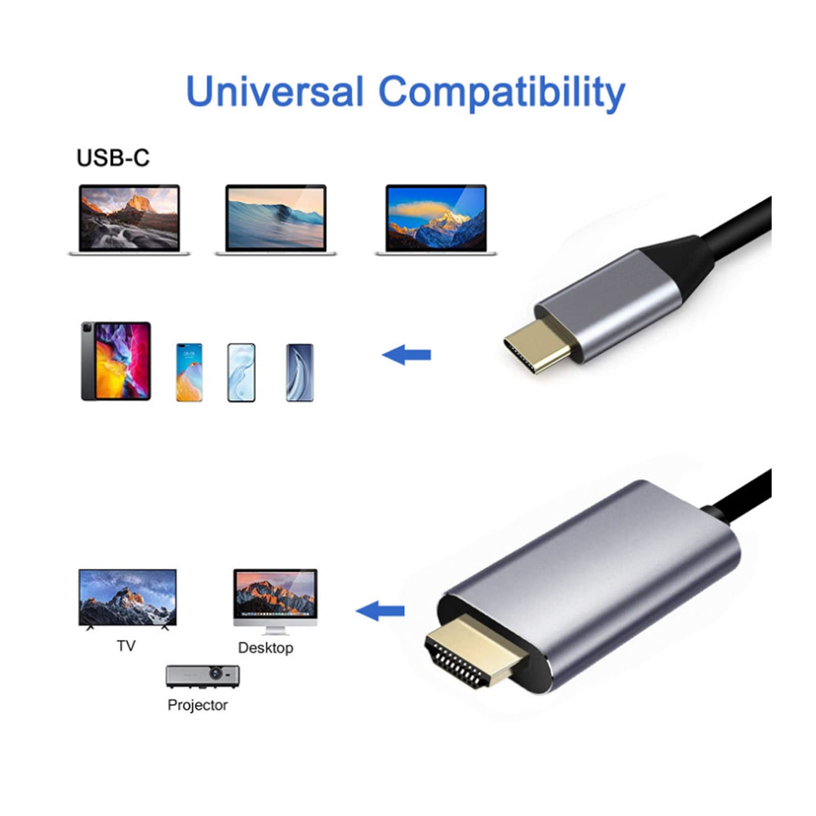 Cavo Da USB-C A HDMI 4K@30Hz – Plug And Play, PVC, Per Smartphone E Computer, Trasmissione Schermo - 5