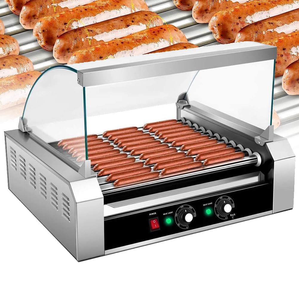 Grill do hot dogów ze stali nierdzewnej, podwójna regulacja temperatury, pojemność 11 patyczków do idealnych kiełbasek, idealny na grilla, imprezy i do gotowania na świeżym powietrzu