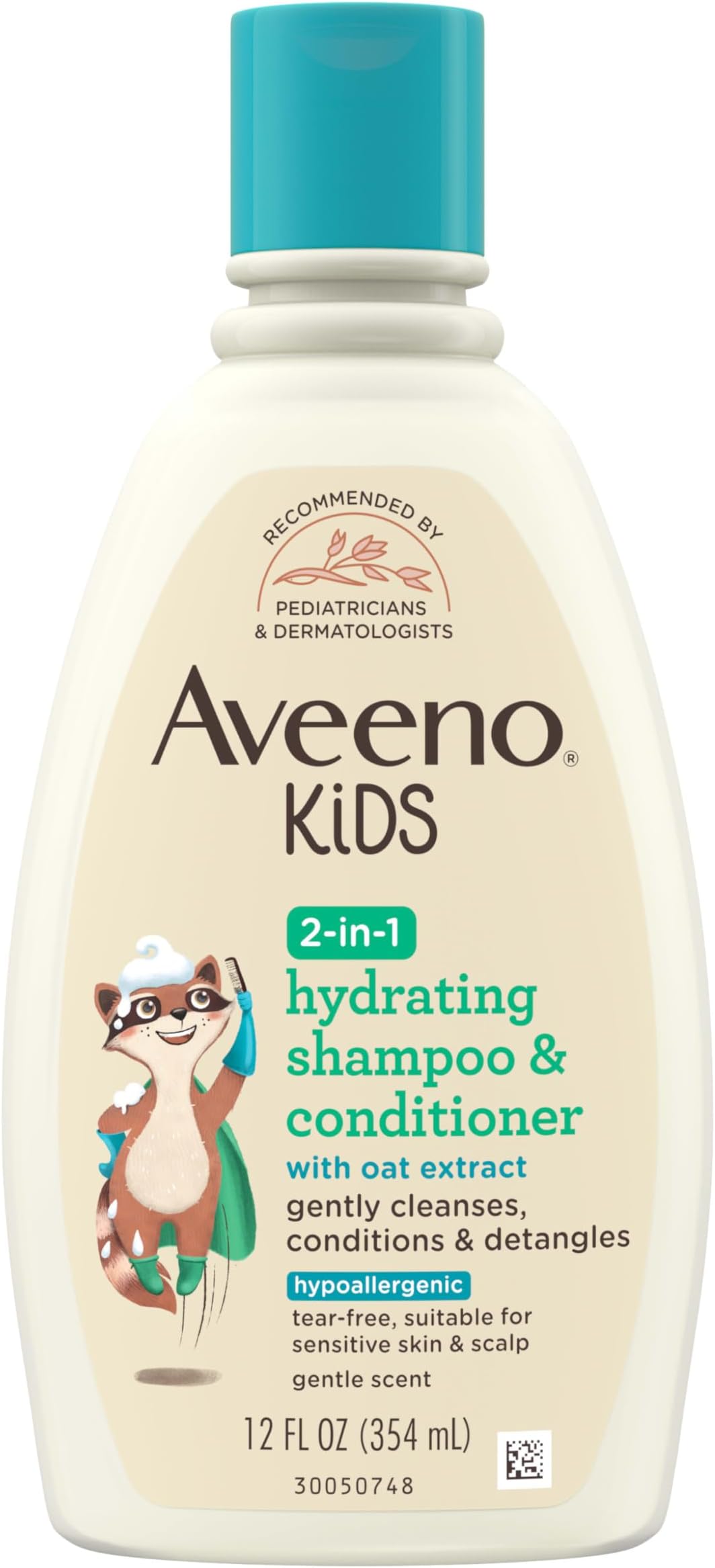Aveeno Kids 2-in-1 Hydrating Shampoo & Conditioner, Gently Cleanses, Conditions & Detangles Kids Hair, Formulated With Oat Extract, For Sensitive Skin & Scalp, Hypoallergenic, 12 fl. oz