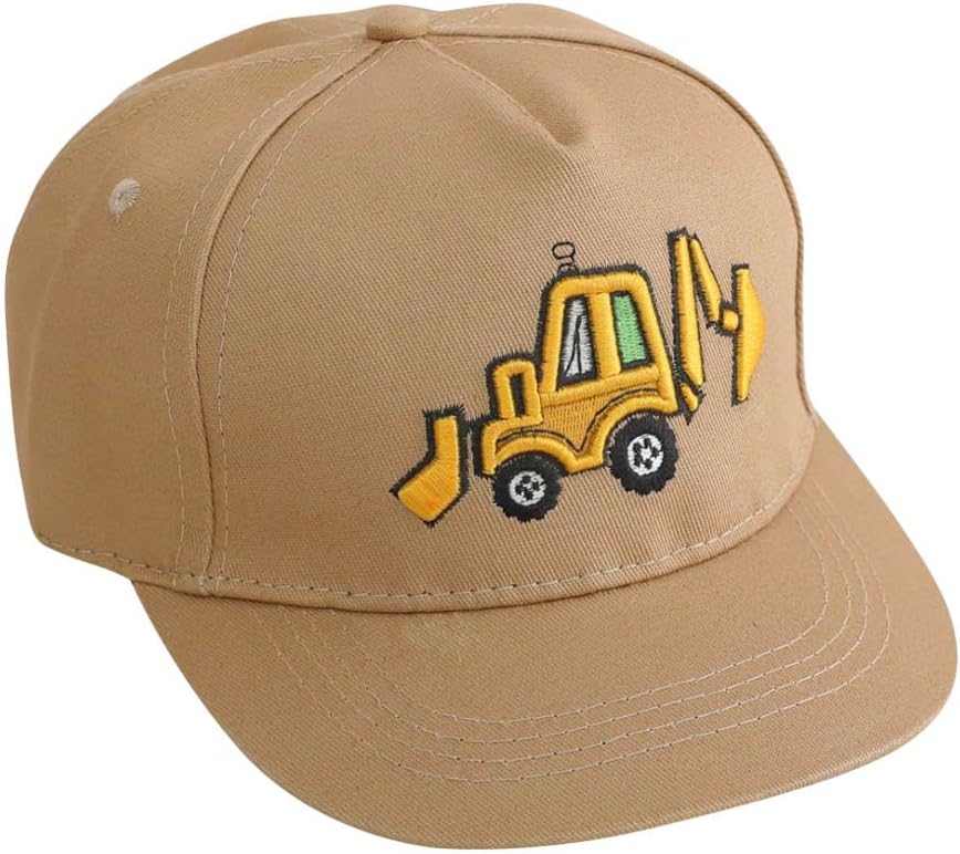 Cute Embroidery Excavator Kids Baseball Hat Adjustable Snapback Flat Bill Hip Hop Baseball Cap for Toddler Boys Girls