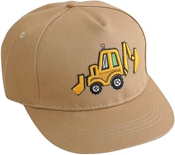 Cute Embroidery Excavator Kids Baseball Hat Adjustable Snapback Flat Bill Hip Hop Baseball Cap for Toddler Boys Girls