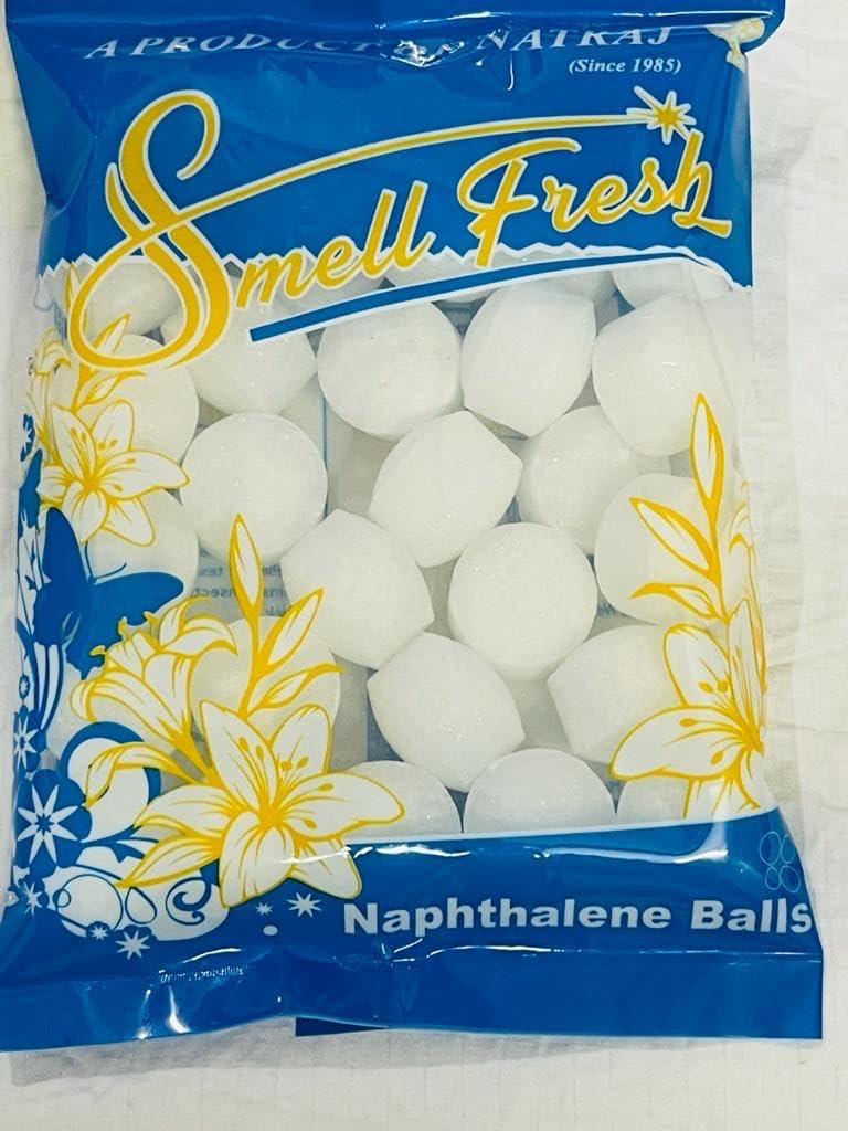 White Refined Naphthalene Balls - Mothballs for Moths & Mildew Prevention - Clothes Pantry - Bathroom - Toilet - Wardrobe - Wash Basin Almirah, Bookshelves, & Drawers - Bugs Off. (400 Grams)