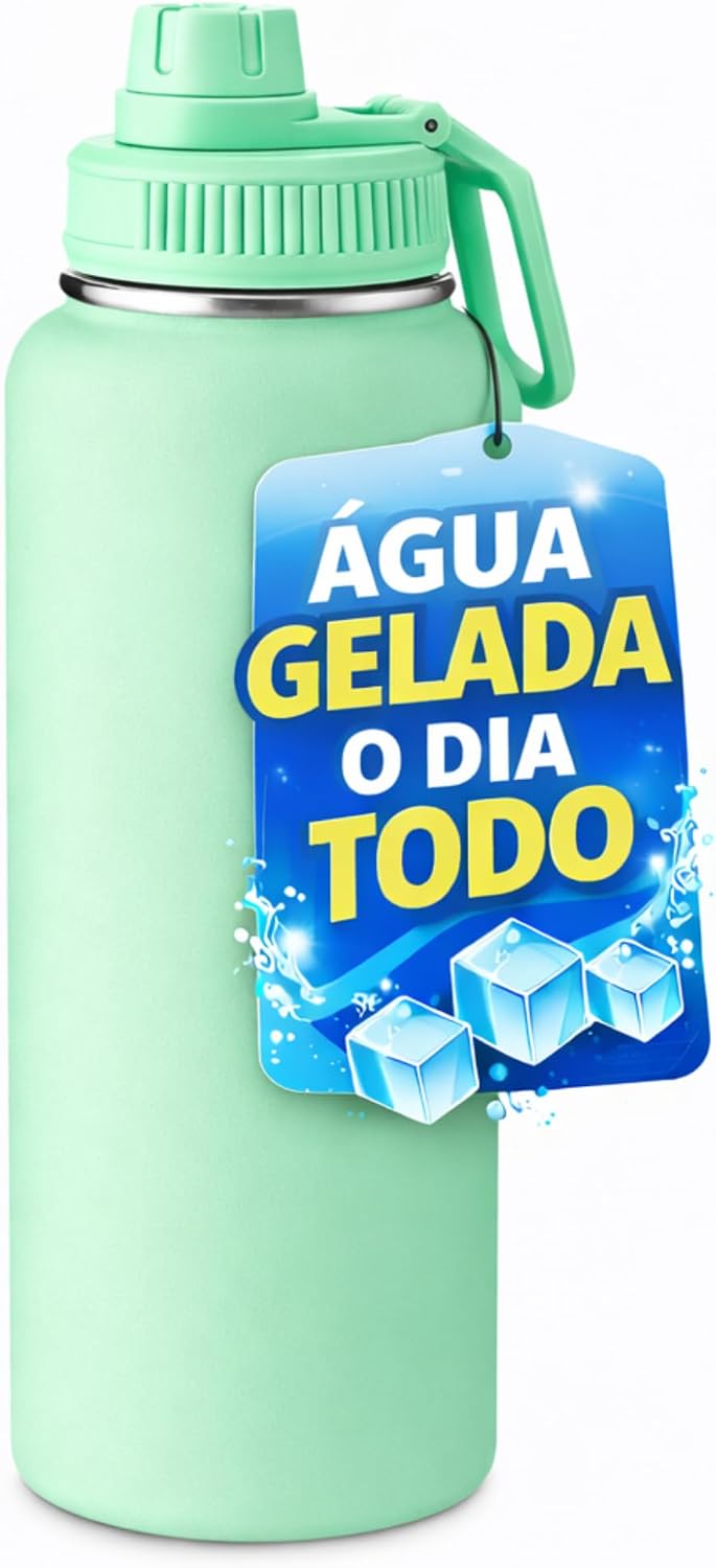 Garrafa Térmica 1L Inox Antivazamento | Mantém Água Gelada por 24 horas (Verde Claro)