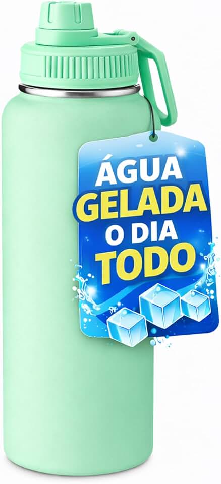 Garrafa Térmica para Água 1L em Aço Inox com Isolamento a Vácuo, Mantém Água Gelada por até 12 horas (Verde Claro)