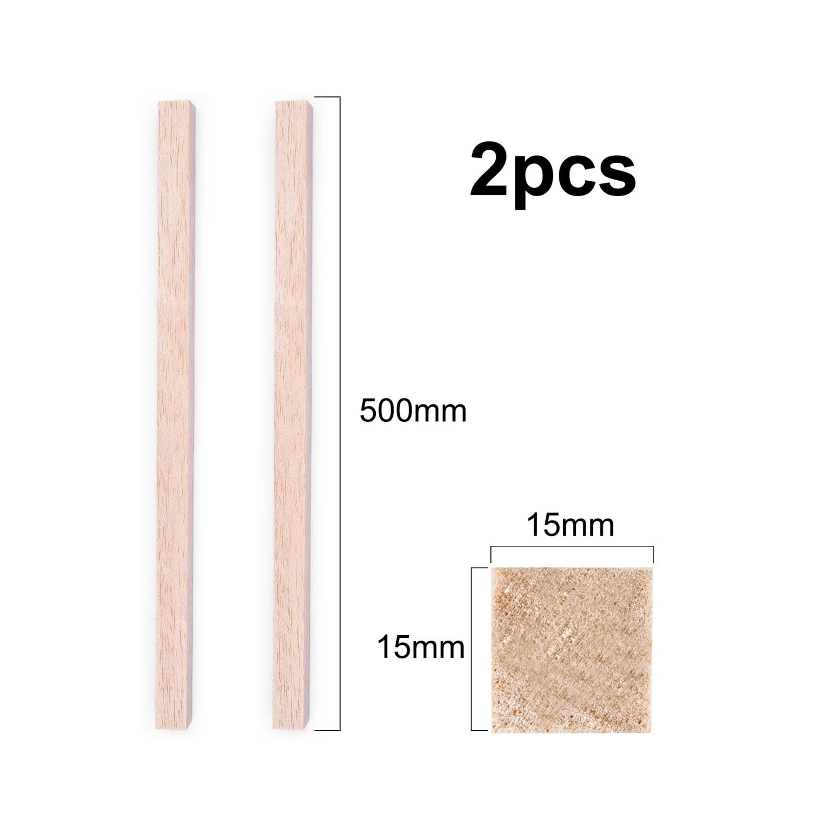 Bâtonnets en bois pour loisirs créatifs Chevilles carrées en bois 2-15 mm x 300-500, plusieurs tailles disponibles(500x15x15 2pcs)